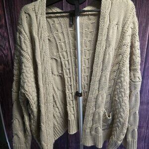 Moon & Madison Chunky Cable Knit Cardigan Sweater Oatmeal Size M